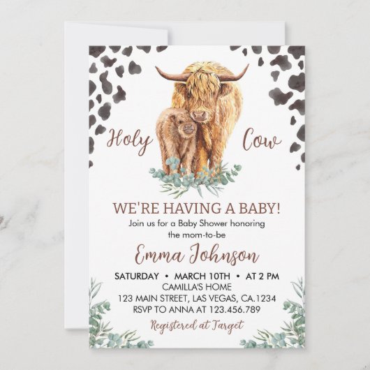 Highland Koe Baby shower Invitation Kaart (Voorkant)