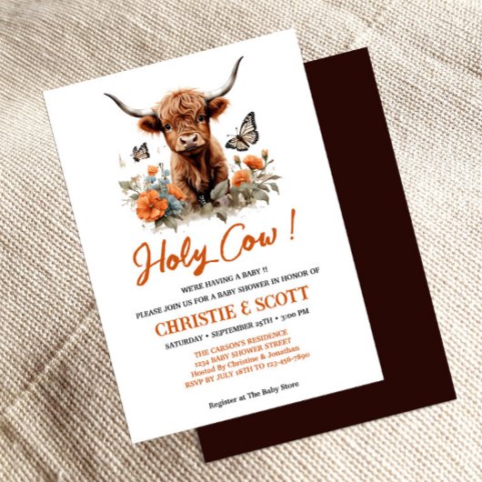 Highland Koe Baby shower Invitation Kaart