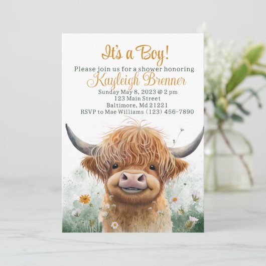 Highland koe baby shower kaart (Staand voorkant)