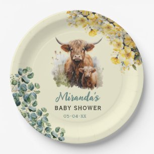 Highland Koe Baby shower Papieren Bordje