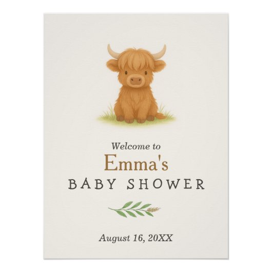Highland Koe Baby shower Poster (Voorkant)