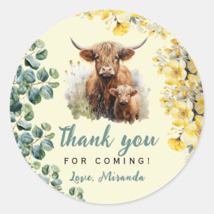 Highland Koe Baby shower Ronde Sticker