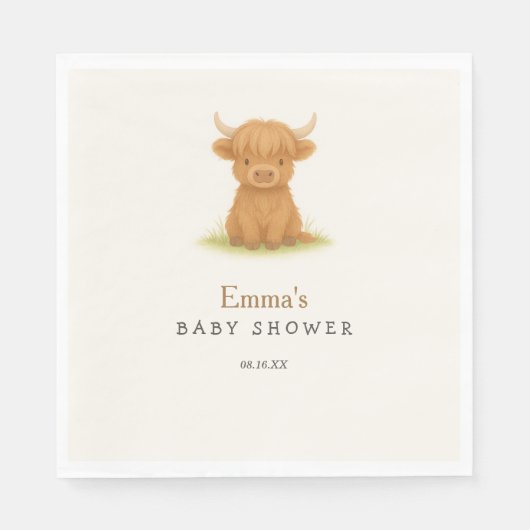 Highland Koe Baby shower servetten (Voorkant)