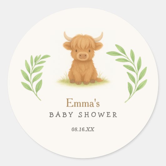 Highland Koe Baby shower Stickers (Voorkant)