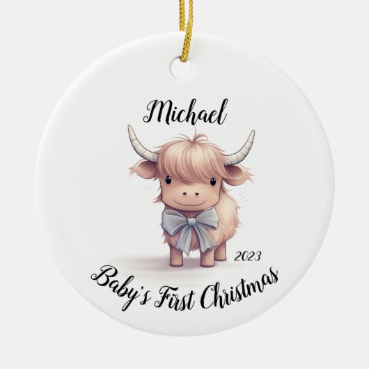 Highland Koe Baby's Eerste Kerstmis Ornament (Voorkant)