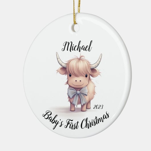 Highland Koe Baby's Eerste Kerstmis Ornament (Links)
