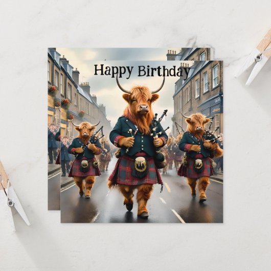 Highland Koe Bagpipe Band, Verjaardag Kaart (Voorkant / Achterkant in situ)