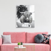 Highland koe Bathtub Black White Bathroom Canvas Afdruk (Insitu (Woonkamer))