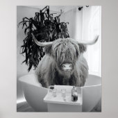 Highland koe Bathtub Black White Bathroom Poster (Voorkant)