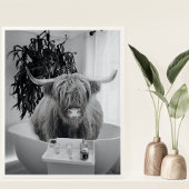 Highland koe Bathtub Black White Bathroom Poster