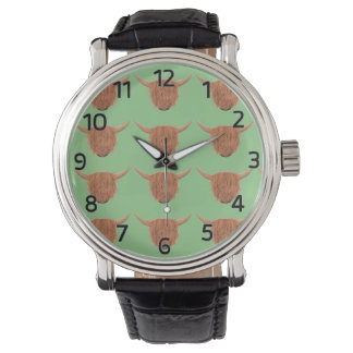 Highland Koe Bekijk het groene gezicht Horloge