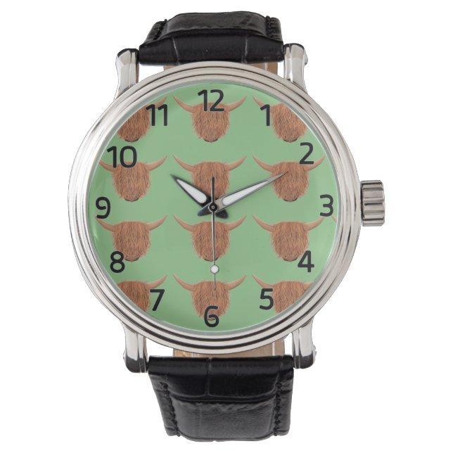 Highland Koe Bekijk het groene gezicht Horloge (Voorkant)