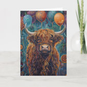 Highland Koe Birthday Whimsical Balloons Kaart (Voorkant)