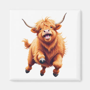 Highland Koe blij speels plezier springen in de lu Magneet
