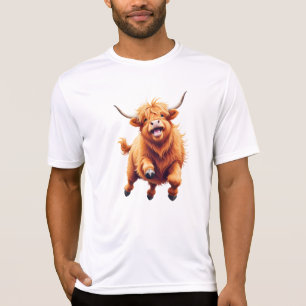 Highland Koe blij speels plezier springen in de lu T-shirt