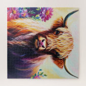 Highland Koe Bloemen Multicolor Art Legpuzzel (Horizontaal)