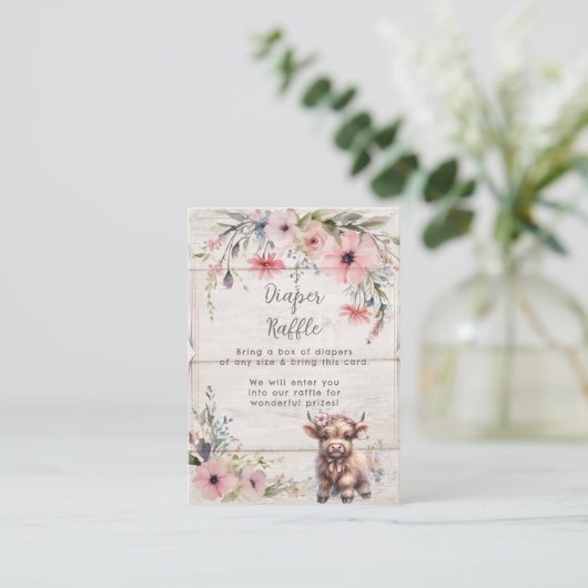 Highland Koe Bloemen Schattige Schattig Luier Raff Informatiekaartje (Staand voorkant)