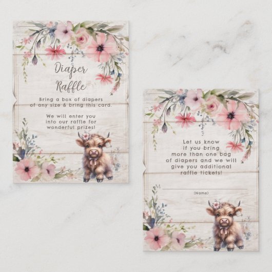 Highland Koe Bloemen Schattige Schattig Luier Raff Informatiekaartje (Voorkant / Achterkant)