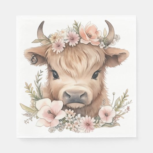 Highland koe bloemenboho party servetten (Voorkant)