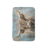 Highland Koe Bloemenkrans Blauwe Boerderij Scène Badmat (Voorkant Verticaal)