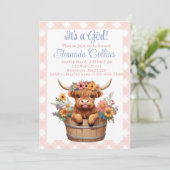 Highland koe bloemenrustiek baby shower kaart (Staand voorkant)