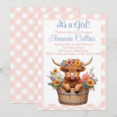 Highland koe bloemenrustiek baby shower kaart (Voorkant / Achterkant)