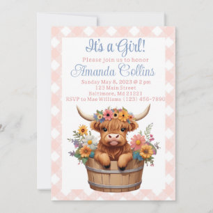 Highland koe bloemenrustiek baby shower kaart