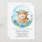 Highland Koe Blue Bash Boy Baby shower Kaart (Voorkant / Achterkant)