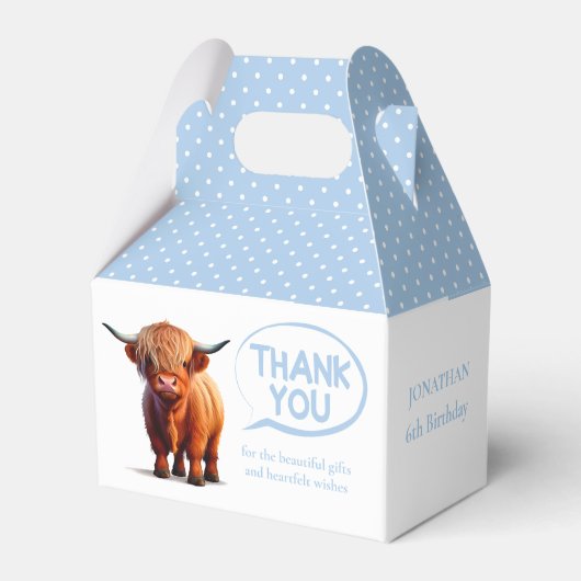 Highland Koe Blue Boy Favor Box Bedankdoosjes (Achterkant)
