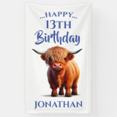 Highland Koe Blue Happy Birthday Spandoek (Verticaal)