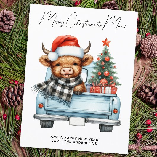 Highland Koe Blue Truck Vrolijk Kerstfeest Briefkaart