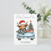 Highland Koe Blue Truck Vrolijk Kerstfeest Briefkaart (Staand voorkant)