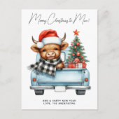 Highland Koe Blue Truck Vrolijk Kerstfeest Briefkaart (Voorkant)
