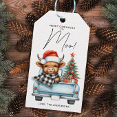 Highland Koe  Blue Truck Vrolijk Kerstfeest Cadeaulabel