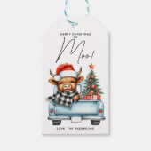 Highland Koe  Blue Truck Vrolijk Kerstfeest Cadeaulabel (Voorkant)