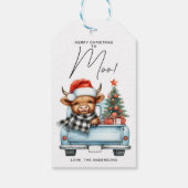 Highland Koe  Blue Truck Vrolijk Kerstfeest Cadeaulabel (Achterkant)