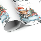 Highland Koe  Blue Truck Vrolijk Kerstfeest Cadeaupapier (Rol Hoek)