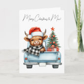Highland Koe  Blue Truck Vrolijk Kerstfeest Feestdagen Kaart (Voorkant)