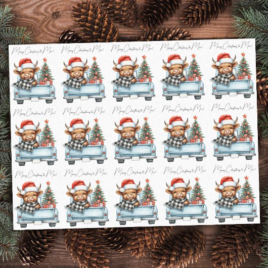 Highland Koe Blue Truck Vrolijk Kerstfeest Tissuepapier