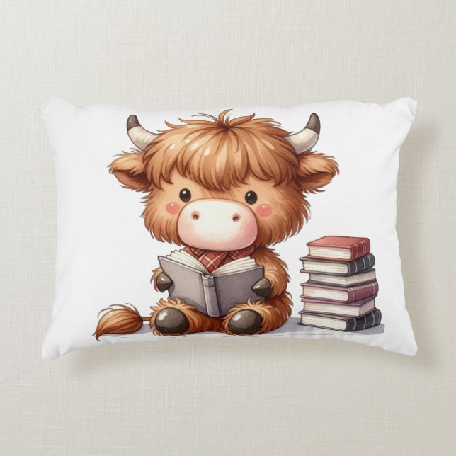 Highland Koe boeken lezen Accent Kussen (Voorkant)