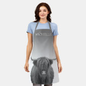 Highland Koe Boerderij Cabin Grijs Gepersonaliseer Schort (Gedragen)