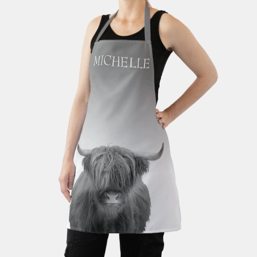 Highland Koe Boerderij Cabin Grijs Gepersonaliseer Schort (Insitu)