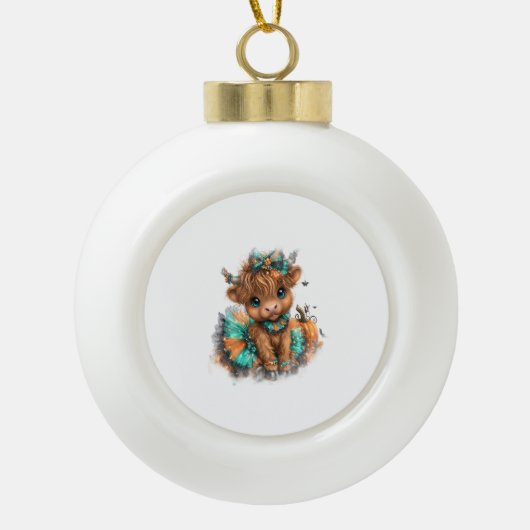 Highland Koe Boerderij Halloween Keramische Bal Ornament (Voorkant)