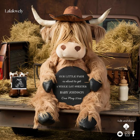 Highland koe boerderij thema zwangerschapsaankondi kaart