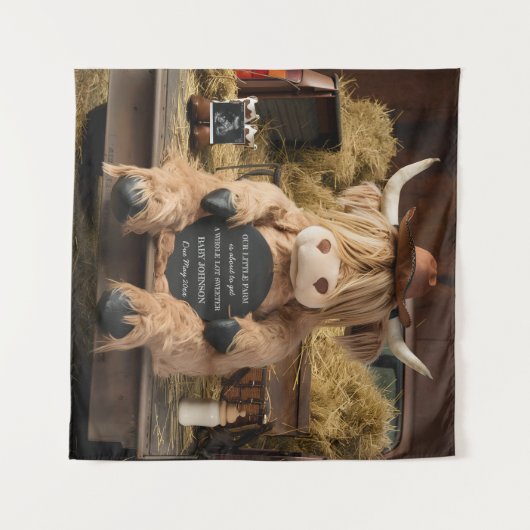 Highland koe boerderij thema zwangerschapsaankondi wandkleed (Voorkant (horizontaal))