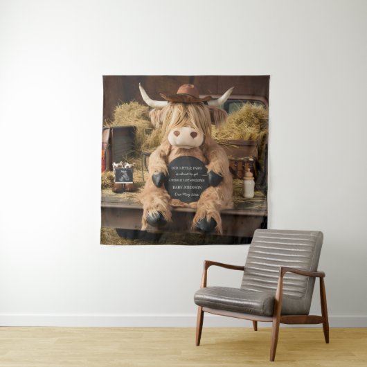 Highland koe boerderij thema zwangerschapsaankondi wandkleed (In situ)