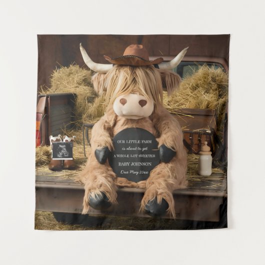 Highland koe boerderij thema zwangerschapsaankondi wandkleed (Voorkant)