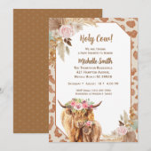 Highland Koe Boho Floral Brown Baby shower Kaart (Voorkant / Achterkant)