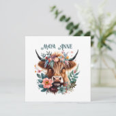 Highland Koe Boho Floral Waterverf kaart (Staand voorkant)