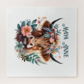 Highland Koe Boho Floral Waterverf Legpuzzel (Horizontaal)